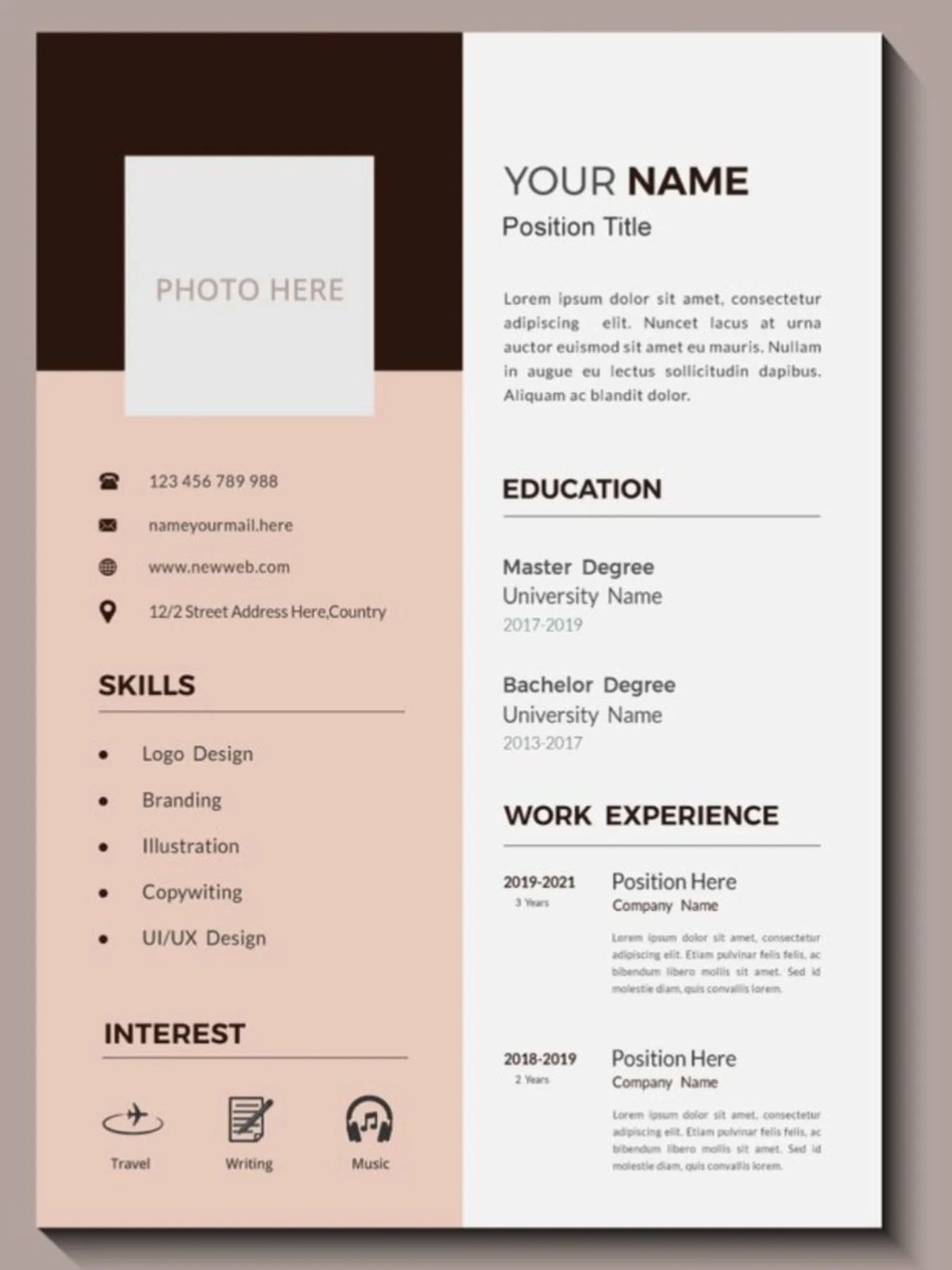 Example of a professionally designed CV layout by Andrea's Web Studio