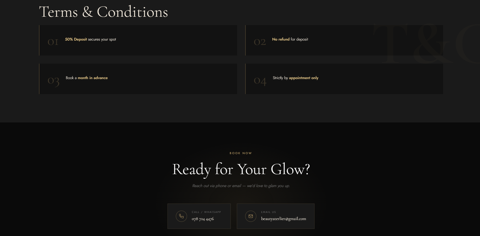 Makeup Company website – contact