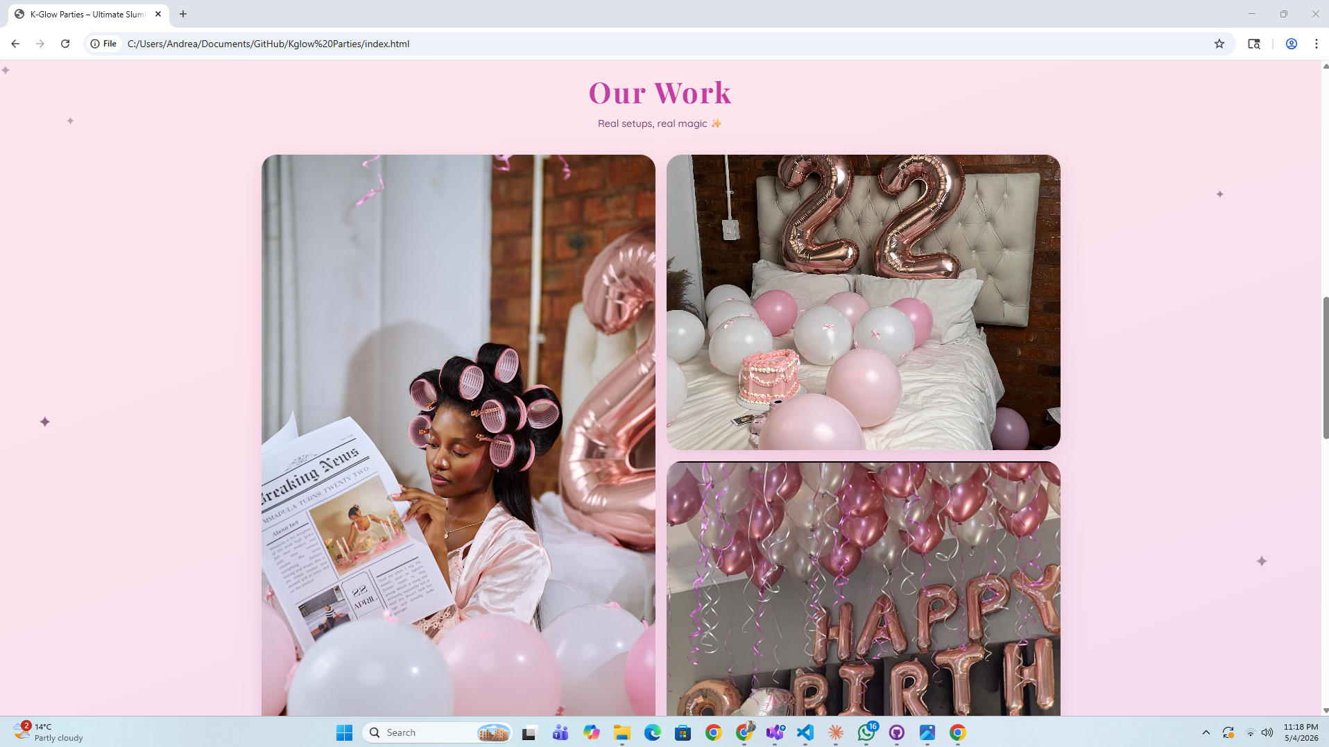 Kglowparties website – gallery