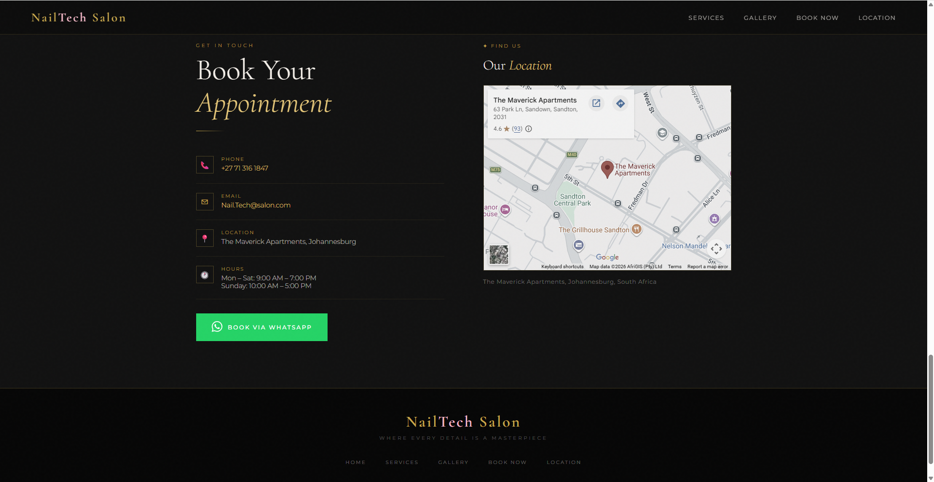 Nail Tech Salon website – bookings
