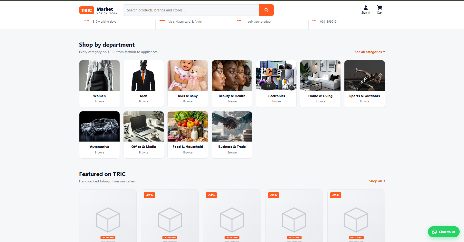 TRIC Market shop by department categories