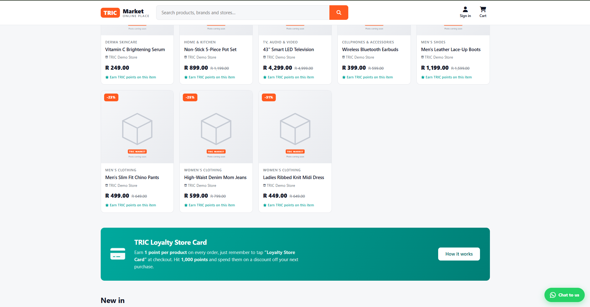 TRIC Market product listings and loyalty card